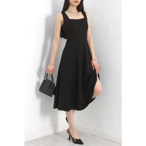 Kare Yaka Midi Elbise Siyah - 583208.1592.