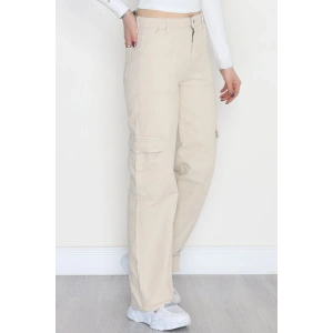 Kargo Cep Palazzo Kot Pantolon Taş - 42681.1836.