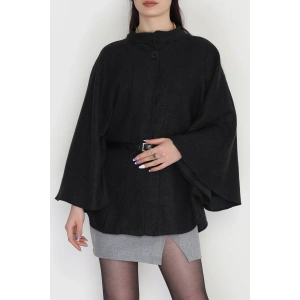 Kaşe Kumaş Kemer Detaylı Panço Füme - 31575.1775.