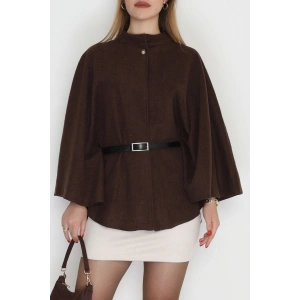 Kaşe Kumaş Kemer Detaylı Panço Kahve - 31575.1775.