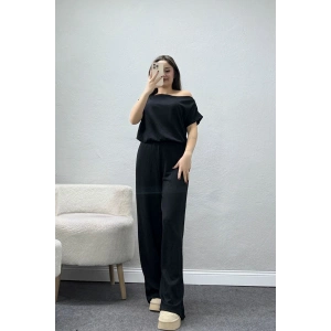 Kayık Yaka Modal Kumaş Kısa Kollu İkili Takım Siyah - 55093.1567.
