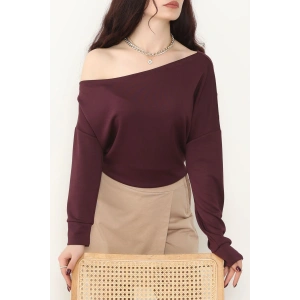 Kayık Yaka Omuz Düşümlü Double Face Kumaş Bluz Mürdüm - 22185.200.