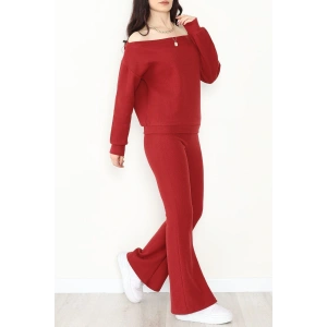 Kayık Yaka Selanik Kumaş İkili Takım Bordo - 42739.1567.