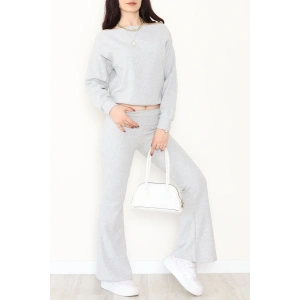 Kayık Yaka Selanik Kumaş İkili Takım Gri - 42739.1567.