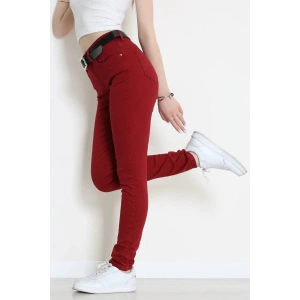 Kemerli Dar Paça Kot Pantolon Bordo - 2287716.1968.