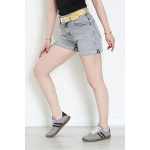 Kemerli Kot Şort Gri - 3018920.1968.