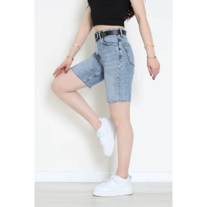 Kemerli Kot Şort Mavi - 2605801.1968.