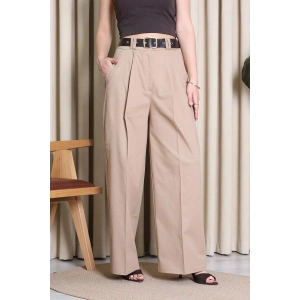 Kemerli Pamuk Gabardin Wide Leg Pantolon Camel - 32428.1397.