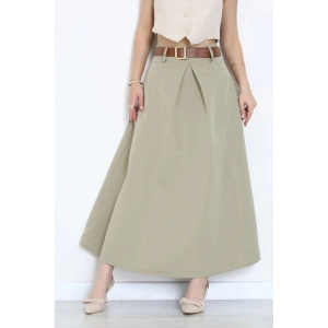 Kemerli Pileli Etek Haki - 44019.683.