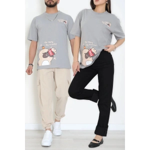 Kompak Penye Baskılı Unisex Oversize Tişört Antikahve - 55135.1872.