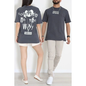 Kompak Penye Baskılı Unisex Oversize Tişört Antrasit - 55135.1872.