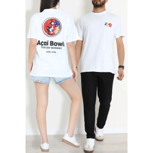 Kompak Penye Baskılı Unisex Oversize Tişört Beyazçiçek - 55135.1872.