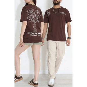 Kompak Penye Baskılı Unisex Oversize Tişört Kahveçiçekli - 55135.1872.