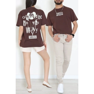 Kompak Penye Baskılı Unisex Oversize Tişört Kahveekru - 55135.1872.