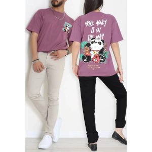 Kompak Penye Baskılı Unisex Oversize Tişört Mürdümsiyah - 55135.1872.