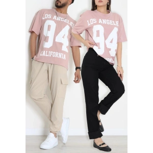 Kompak Penye Baskılı Unisex Oversize Tişört Somon - 55135.1872.