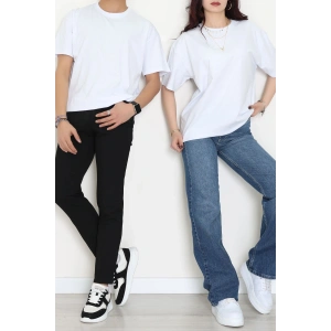 Kompak Penye Ünisex Baskısız Oversize Tişört Beyaz - 55045.1872.