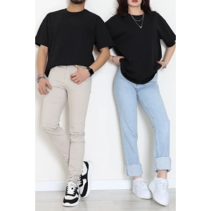 Kompak Penye Ünisex Baskısız Oversize Tişört Siyah - 55045.1872.