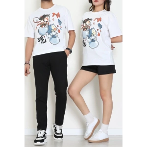 Kompakt Penye Unisex Tişört Beyazmavi3 - 55064.1872.