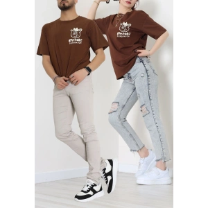 Kompakt Penye Unisex Tişört Kremkahve - 55064.1872.