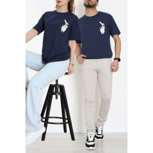 Kompakt Penye Unisex Tişört Lacivertkrem - 55064.1872.