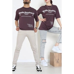 Kompakt Penye Unisex Tişört Mürdüm - 55064.1872.