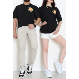 Kompakt Penye Unisex Tişört Turuncusiyah - 55064.1872.