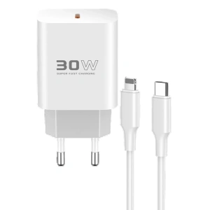 Konfulon C87C 30W Type-C Çıkışlı Ekstra DL50 1M Type-C to Lightning Kablolu PD Şarj Cihazı - Beyaz