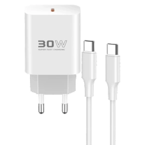 Konfulon C87C 30W Type-C Çıkışlı Ekstra DL51 1M Type-C to Type-C Kablolu PD Şarj Cihazı - Beyaz