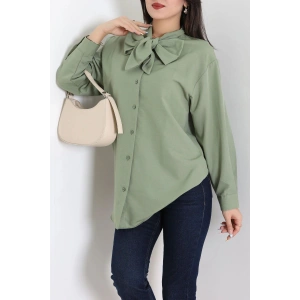 Kravat Yaka Oversize Poplin Tunik Haki - 44063.255.