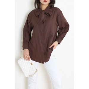 Kravat Yaka Oversize Poplin Tunik Kahve - 44063.255.