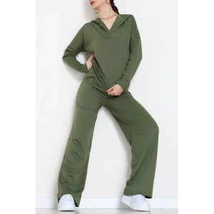 Kruvaze Yaka Kapşonlu Takım Haki - 30094.1857.