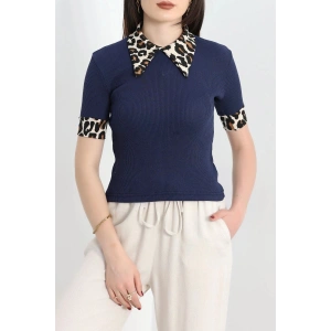 Leopar Yaka Bluz Lacivert - 90341.1567.