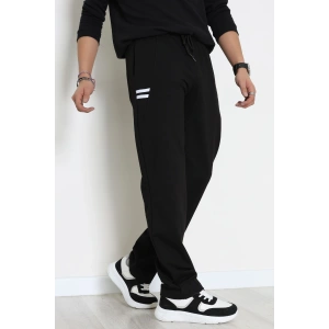 Likralı 2 İplik Bol Paça Erkek Eşofman Altı Siyahbeyaz - 70899.1938.