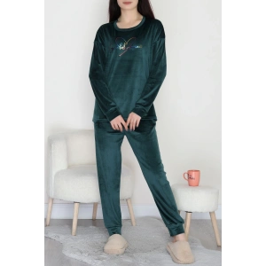 Likralı Fransız Kadife Pijama Takımı Zümrüt - 42068.1049.