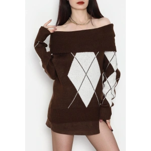 Madonna Yaka Baklava Desen Triko Kahvelatte - 2123.1765.