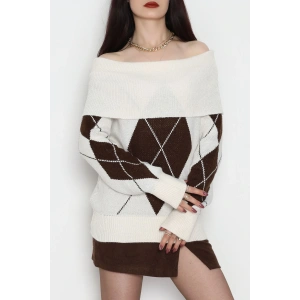 Madonna Yaka Baklava Desen Triko Lattekahve - 2123.1765.