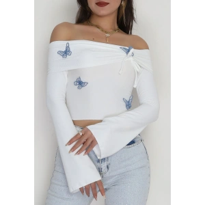Madonna Yaka Büzgülü Bluz Beyaz - 7196.1918.