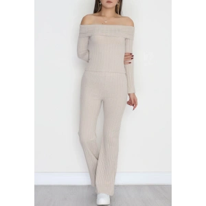 Madonna Yaka İspanyol Kol Likralı İnterlok Takım Bej - 42618.1748.