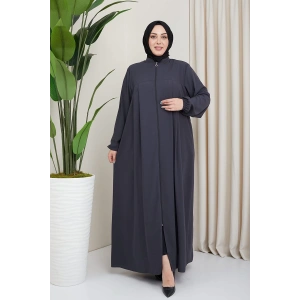 Medine İpeği Tesettür Pile Detaylı Ferace MDC-0165 Füme