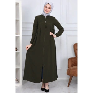 Medine İpeği Tesettür Pile Detaylı Ferace MS-0165 Haki