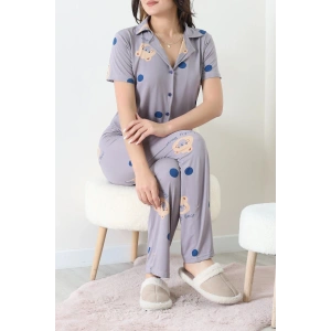 Milan Kumaş Düğmeli Pijama Takımı Gri - 750.1287.
