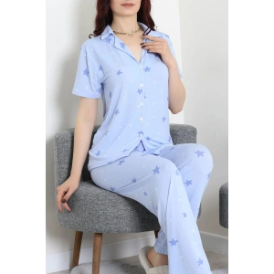 Milan Kumaş Düğmeli Pijama Takımı Mavi - 750.1287.