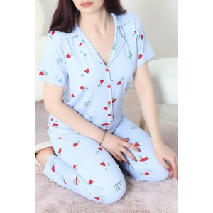 Milan Kumaş Düğmeli Pijama Takımı Mavikarpuz - 750.1287.