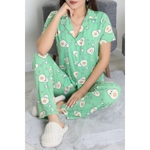 Milan Kumaş Düğmeli Pijama Takımı Yeşilavokado - 750.1287.