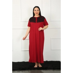 Moda Çizgi Big Dantelli Kısa Kol Bordo Anne Gecelik 1348