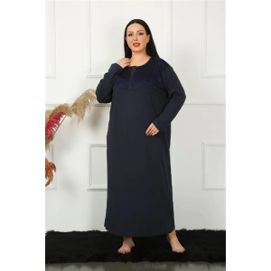 Moda Çizgi Big Uzun Kol Dantelli Lacivert Anne Gecelik 1355