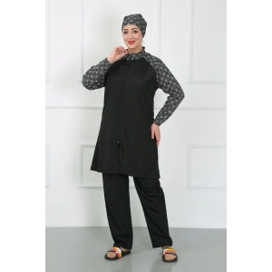 Moda Çizgi Büyük Beden Desenli Tesettür Mayo Siyah 44030