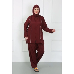 Moda Çizgi Büyük Beden Tesettür Büyük Mayo Bordo 44010
