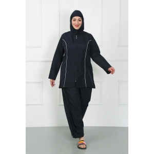 Moda Çizgi Büyük Beden Tesettür Büyük Mayo Lacivert 44010